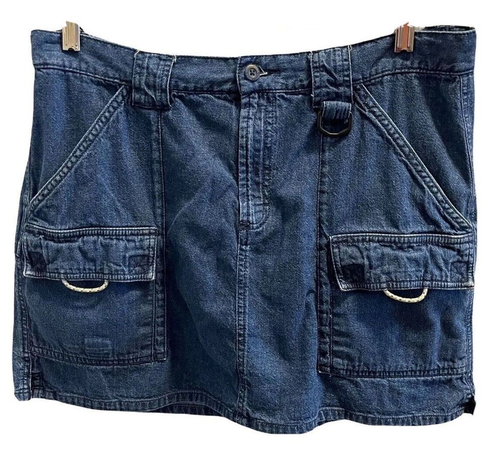 Columbia Womens Short Large Blue Denim Skirt Zipper Elastic Back Pockets Cotton